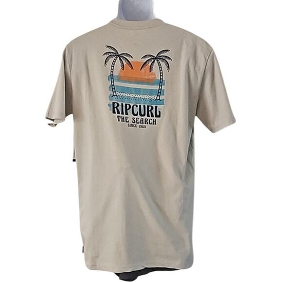 Rip Curl Men's Relaxed Fit Graphic T-Shirt - Size M, Beige, Surf Beach Logo Tee - Picture 5 of 8